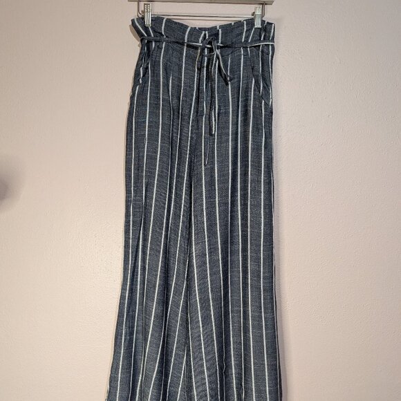 Denim Blue Gray And White Striped High-Waisted Wide Leg Pants Size Small - Picture 2 of 14